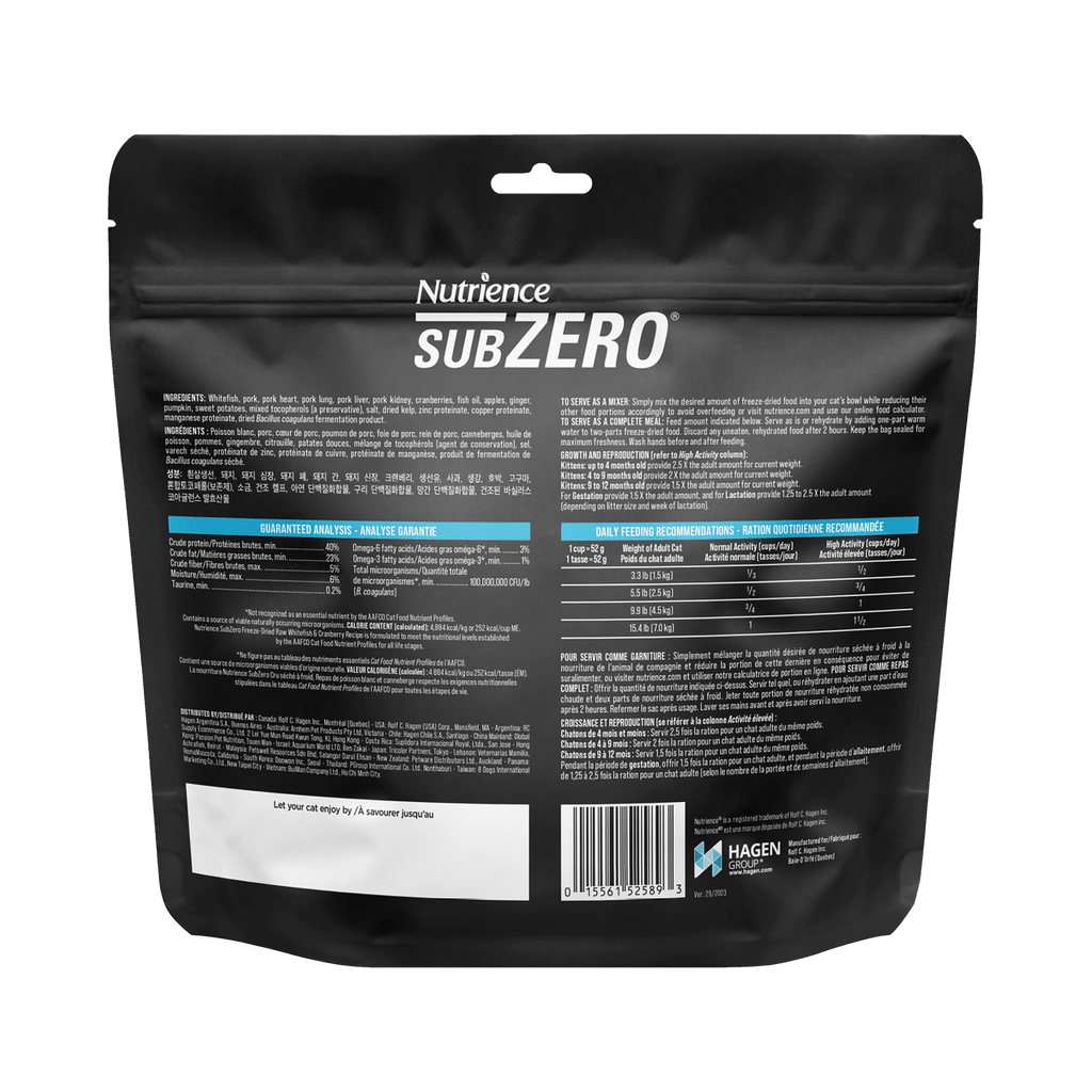 Nutrience SubZero Freeze-Dried Raw Whitefish & Cranberry Cat Food 113g bag