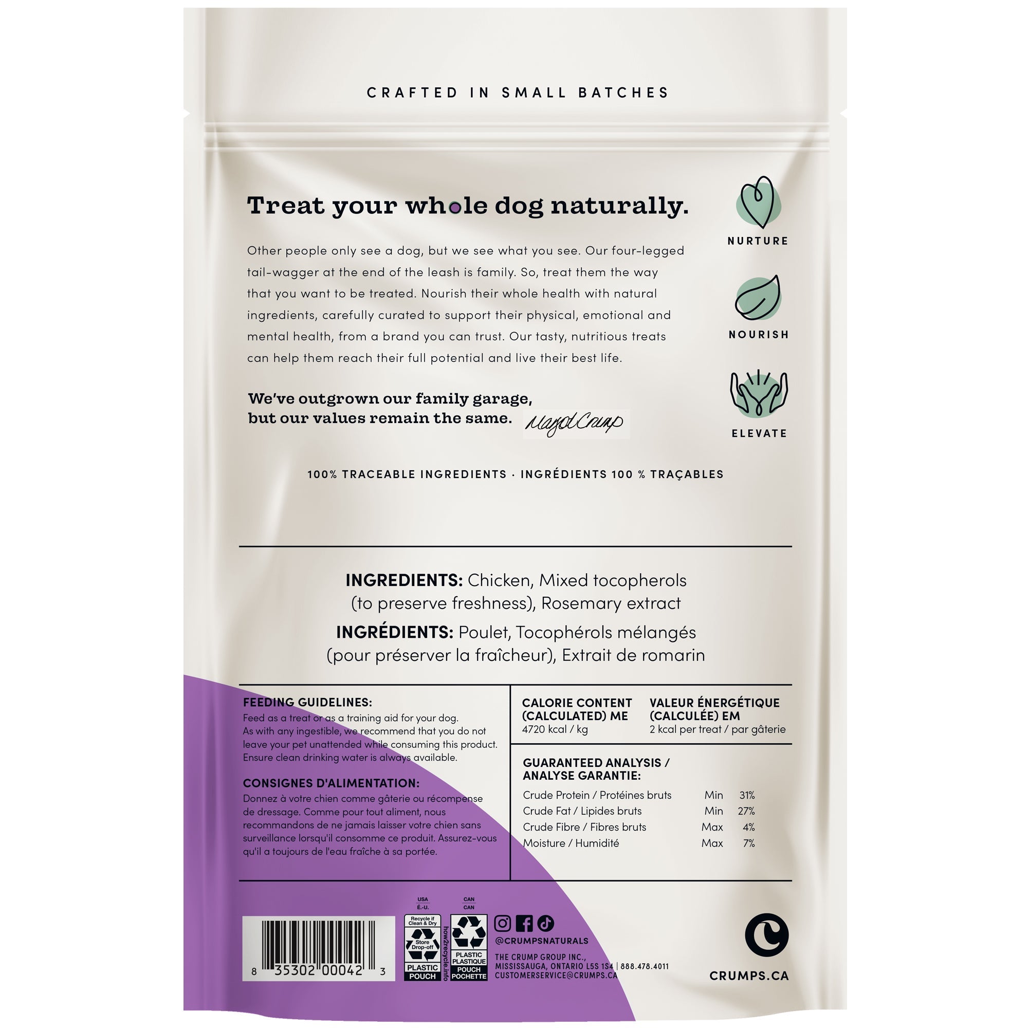 Crumps' Naturals Chicken Bites crunchy dog treats 100g bag