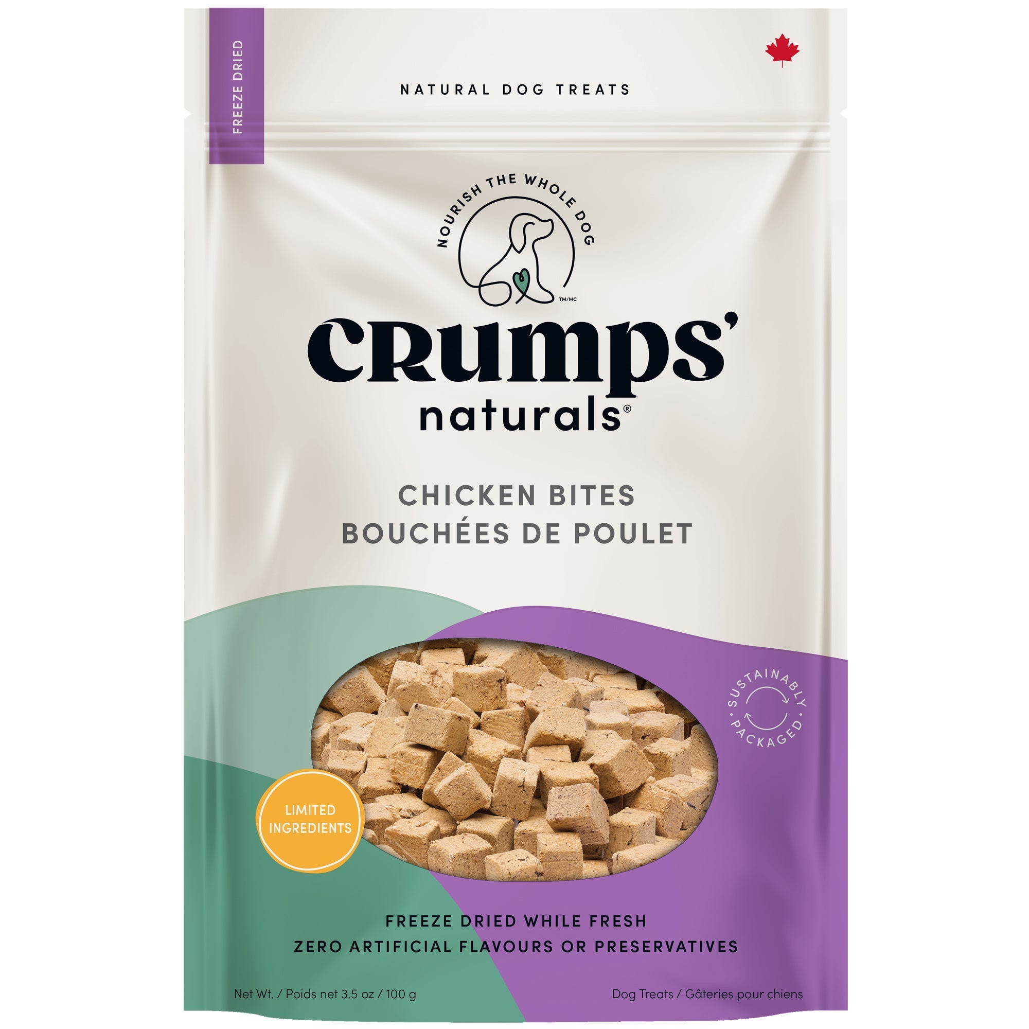 Crumps' Naturals Chicken Bites crunchy dog treats 100g bag