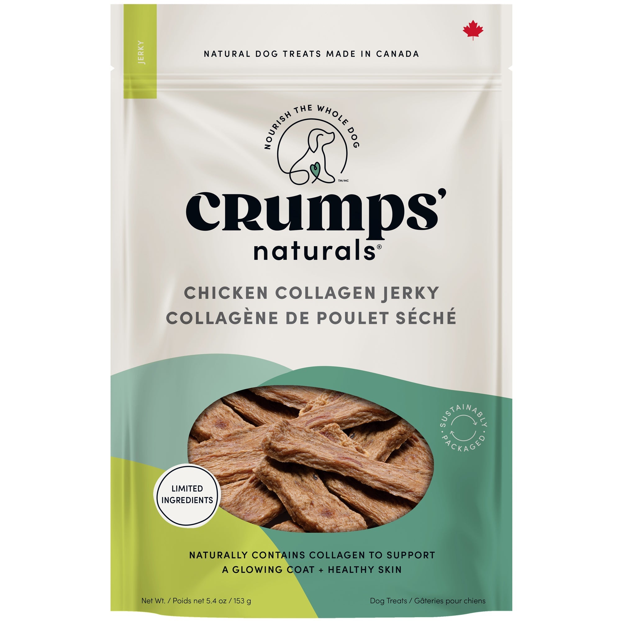 Crumps' Naturals Chicken Collagen Jerky dog treat 153g bag