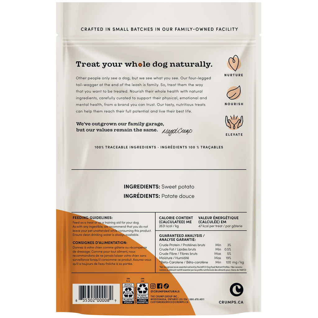 Crumps' Naturals Sweet Potato Chews single-ingredient dog treats 160g bag
