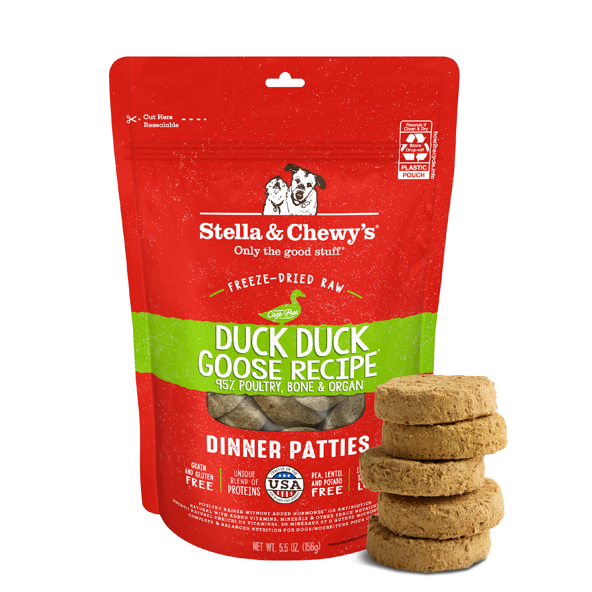 Stella & Chewy's Duck Duck Goose Freeze-Dried Raw Dinner Patties for Dogs 5.5 oz bag