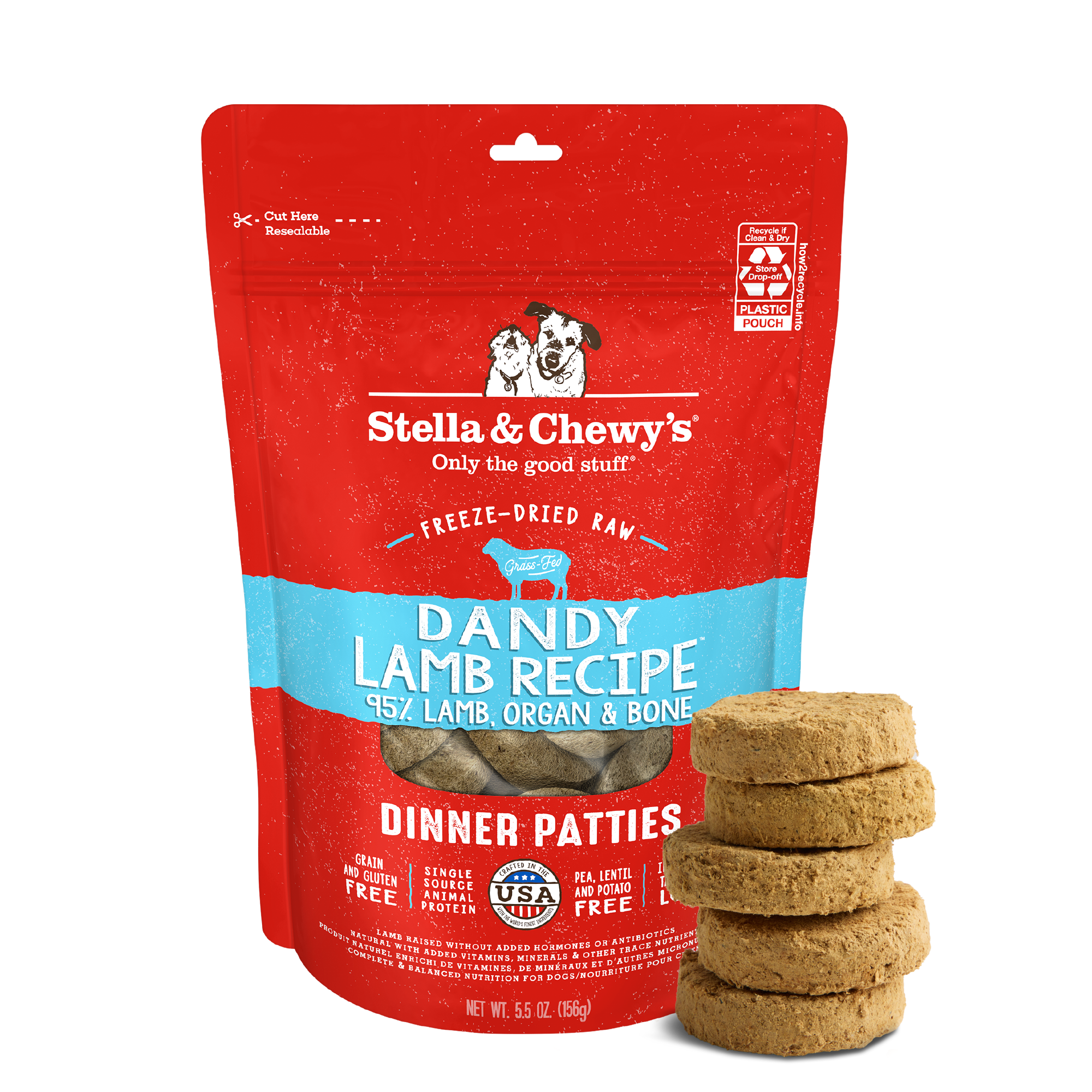 Stella & Chewy's Dandy Lamb Freeze-Dried Raw Dinner Patties for Dogs 5.5 oz bag