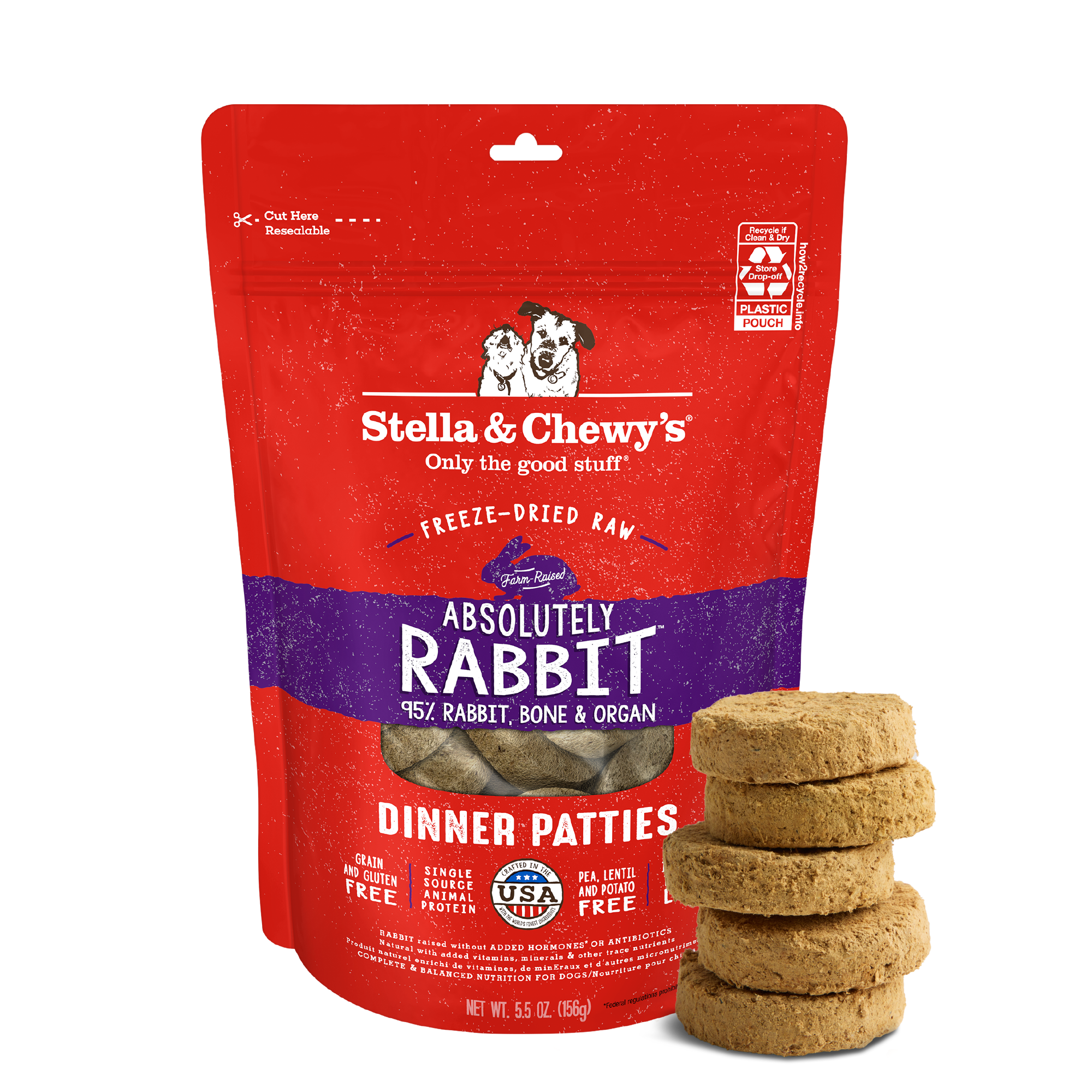Stella & Chewy's Absolutely Rabbit Freeze-Dried Raw Dinner Patties for Dogs 5.5 oz
