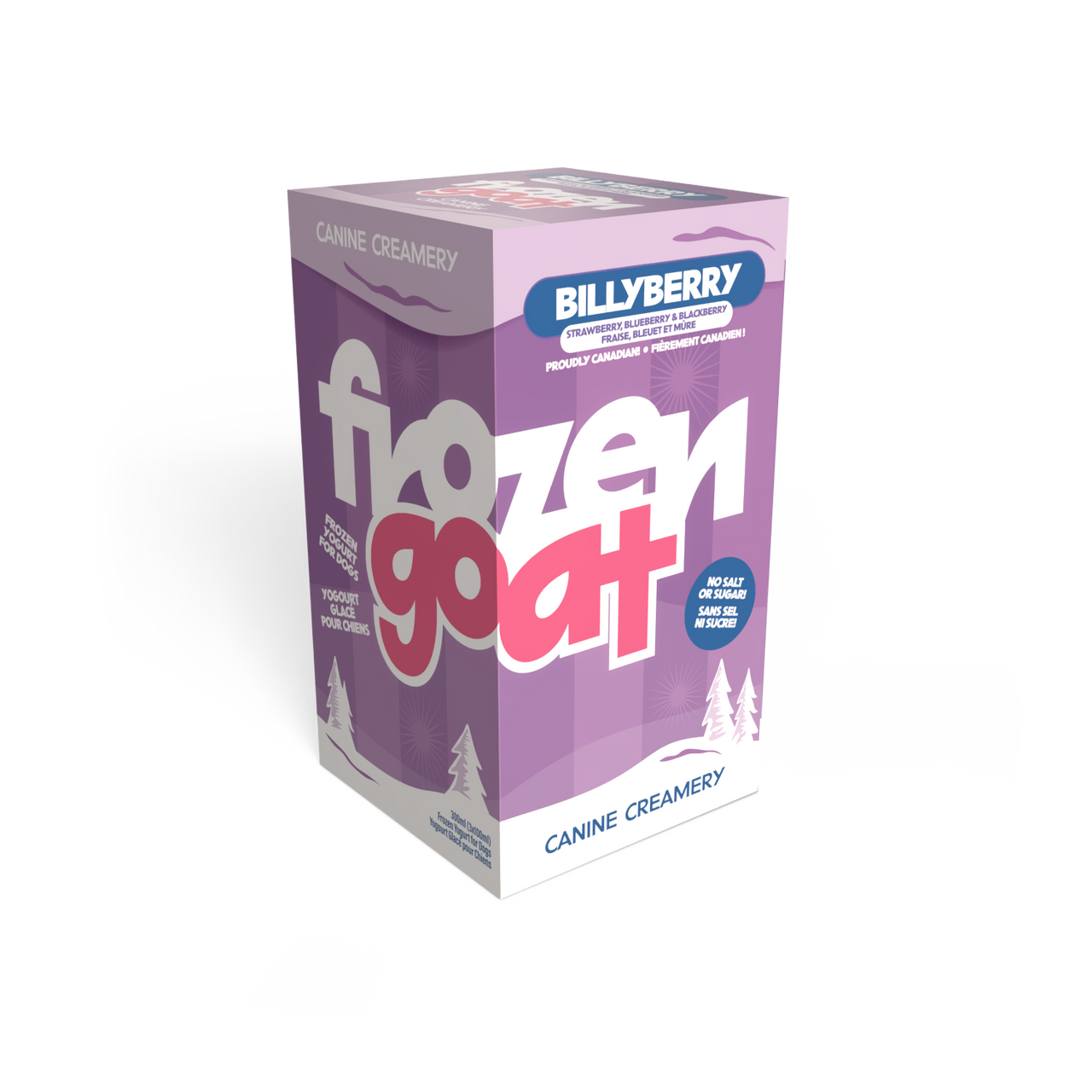 Big Country Raw Frozen Goat Billyberry frozen yogurt treat 300 mL three-cup box