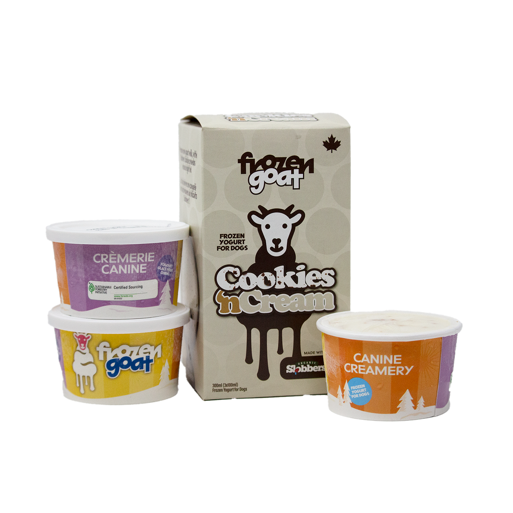 Big Country Raw Frozen Goat Cookies and Cream frozen yogurt treat 300 mL three-cup box