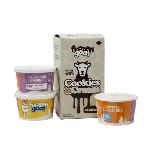 Big Country Raw Frozen Goat Cookies and Cream frozen yogurt treat 300 mL three-cup box