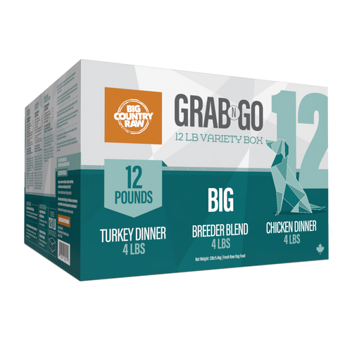 Big Country Raw Grab N Go Big 12 lb raw frozen dog food variety box
