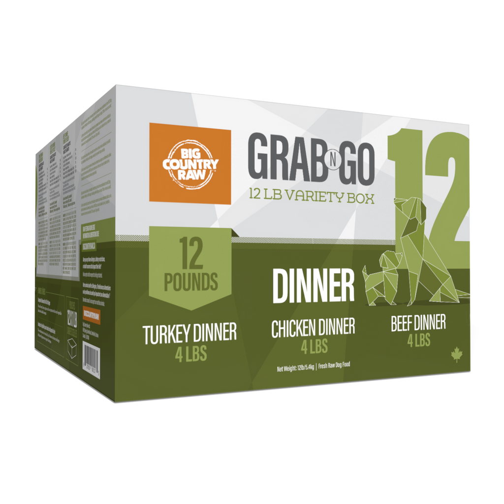 Big Country Raw Grab N Go Dinner 12 lb raw frozen dog food variety box
