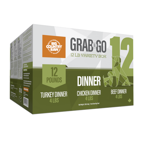 Big Country Raw Grab N Go Dinner 12 lb raw frozen dog food variety box