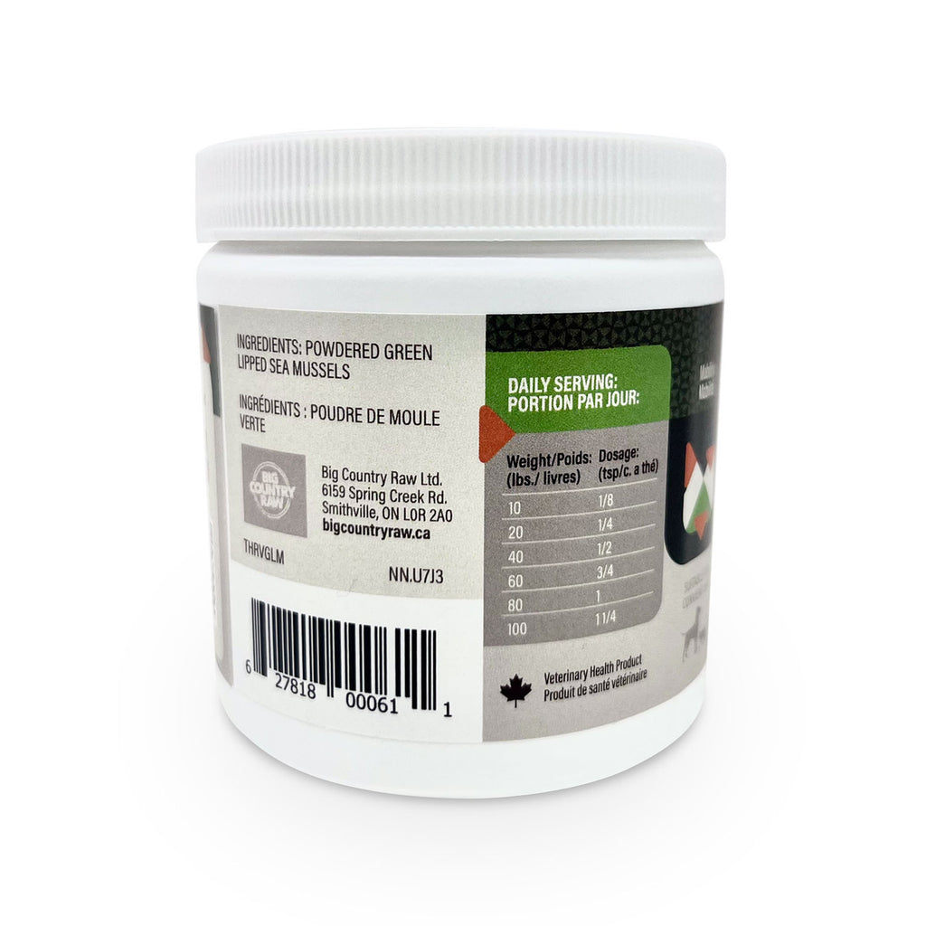 Thrive Green Lipped Mussels powdered joint supplement for dogs 160 g container