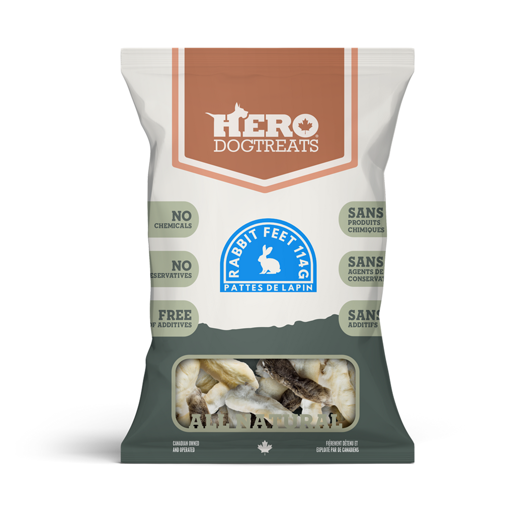 Hero Dog Treats Rabbit Feet single-ingredient dehydrated chews 114 g bag