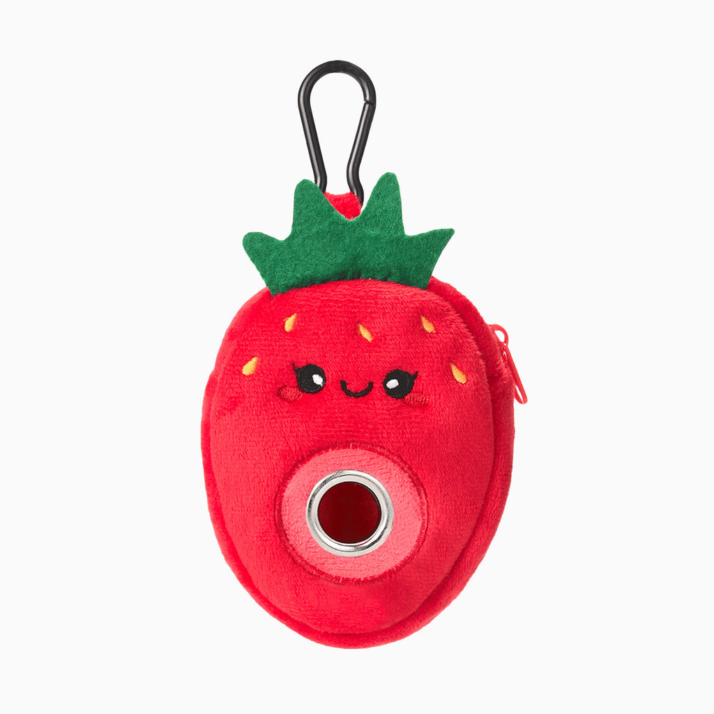 HugSmart Pooch Pouch Poop Bag Holder Strawberry soft plush dispenser with leash clip