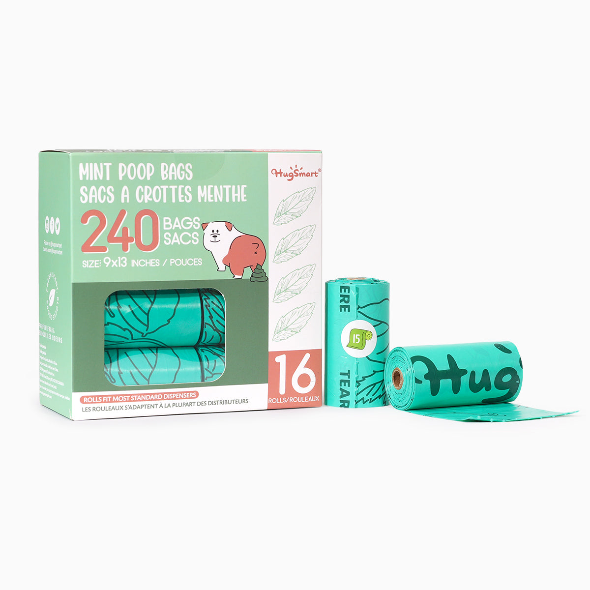 HugSmart mint-scented dog poop bags 16 rolls 240 bags
