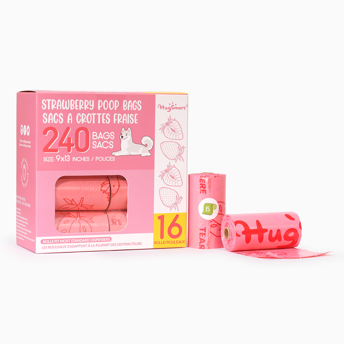 HugSmart strawberry-scented dog poop bags 16 rolls 240 bags
