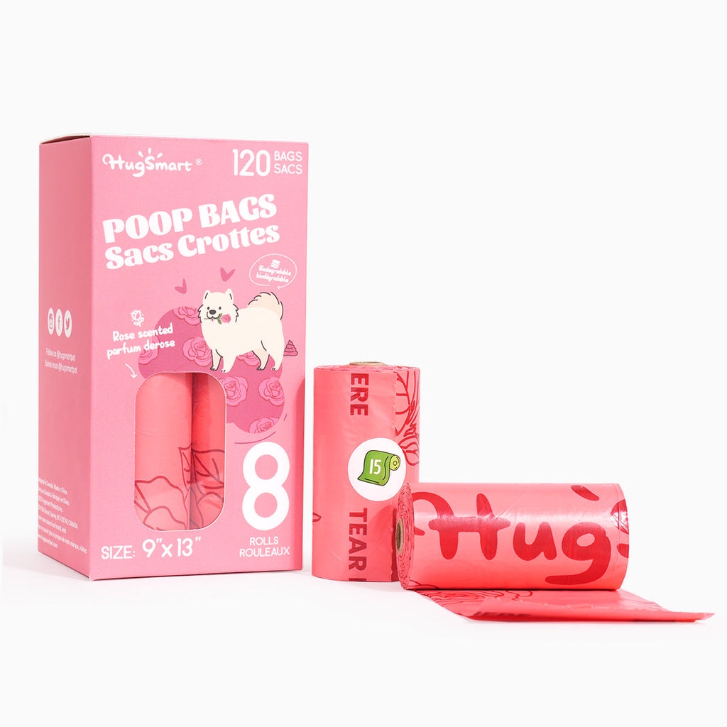 HugSmart rose-scented dog poop bags 8 rolls 120 bags