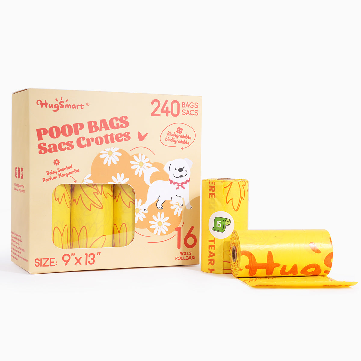 HugSmart daisy-scented dog poop bags 16 rolls 240 bags