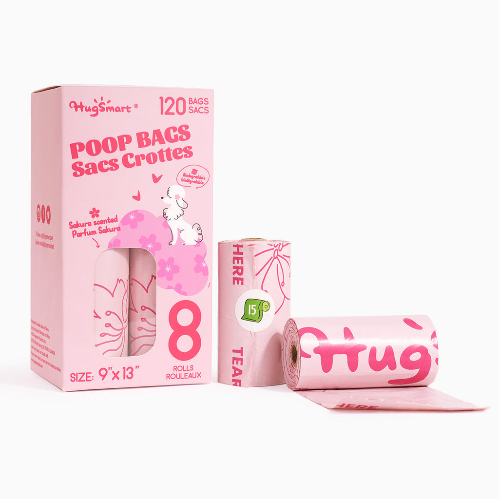 HugSmart sakura-scented dog poop bags 8 rolls 120 bags