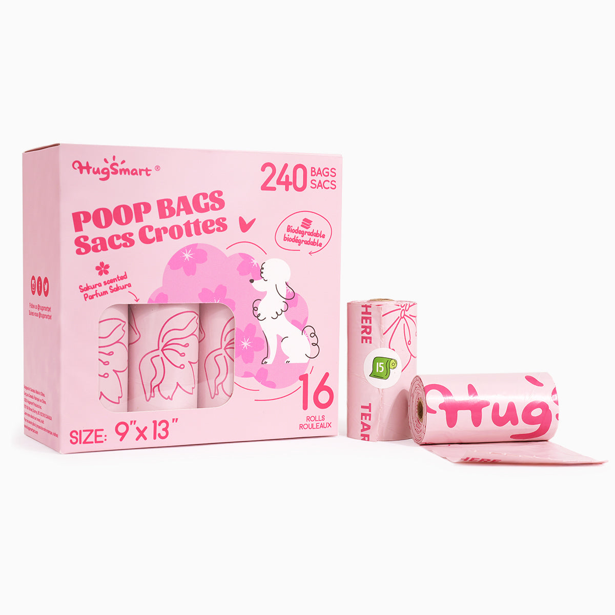 HugSmart sakura-scented dog poop bags 16 rolls 240 bags