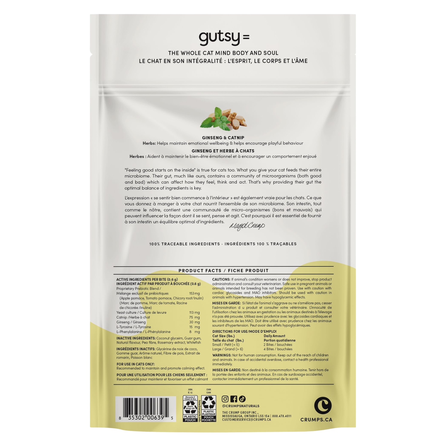 Crumps' Naturals Gutsy Cat Happy Bites functional cat treats 90g bag