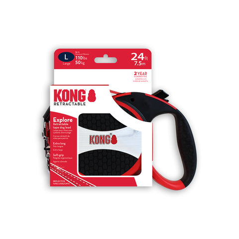 KONG Explore Retractable Dog Leash Large 24ft Red for dogs up to 110 lb