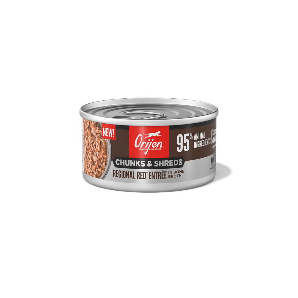 ORIJEN Cat Chunks & Shreds Regional Red Entree wet cat food 155g can