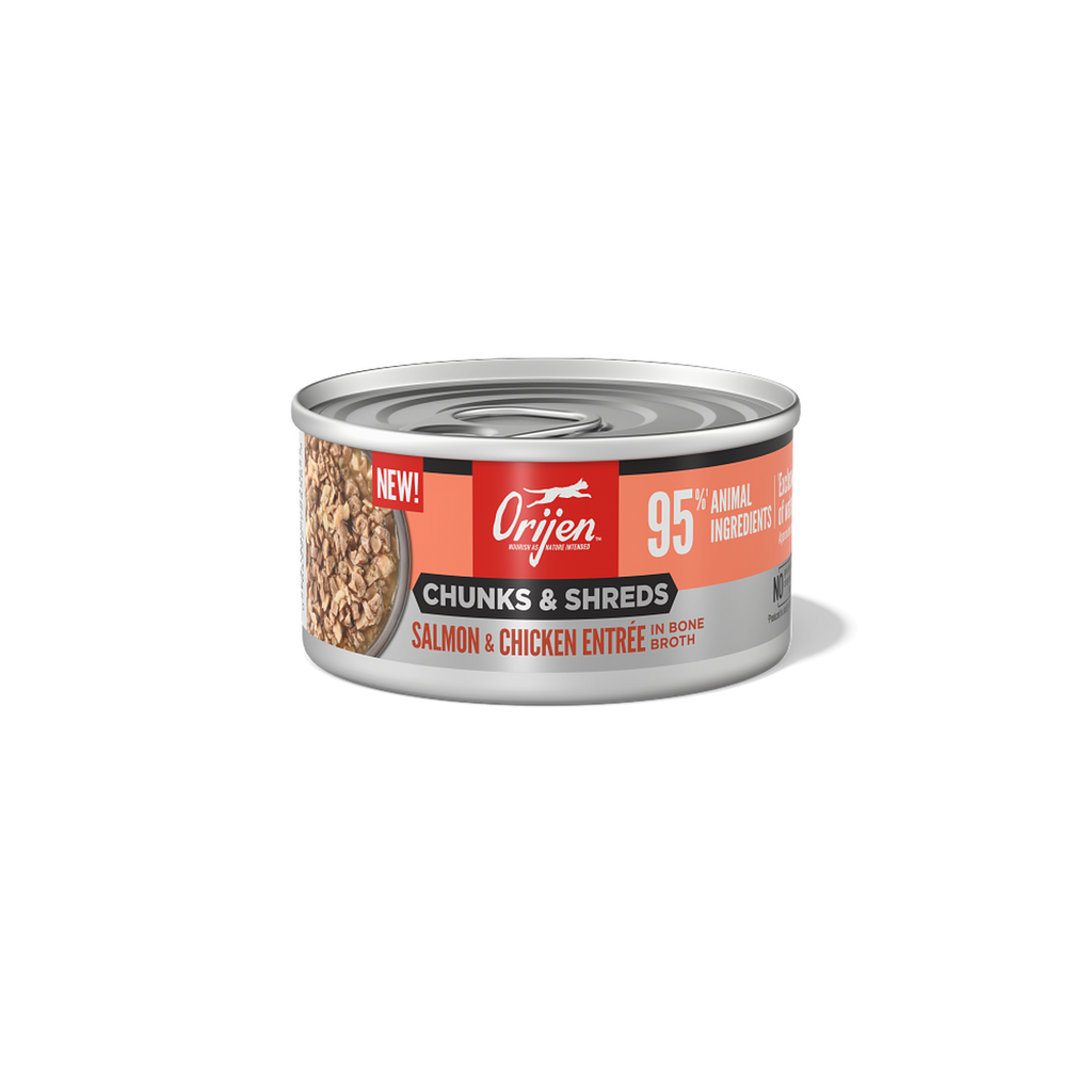 ORIJEN Salmon & Chicken Chunks & Shreds wet cat food 155g can