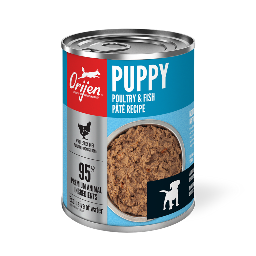 ORIJEN Dog Puppy Poultry and Fish Pate wet dog food 363g cans case of 12