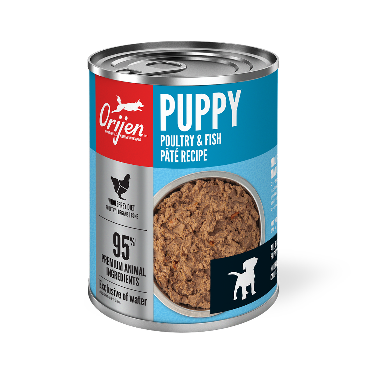 ORIJEN Dog Puppy Poultry and Fish Pate wet dog food 363g cans case of 12