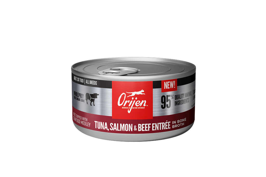 ORIJEN Tuna Salmon and Beef Entrée Wet Cat Food pâté 85g can