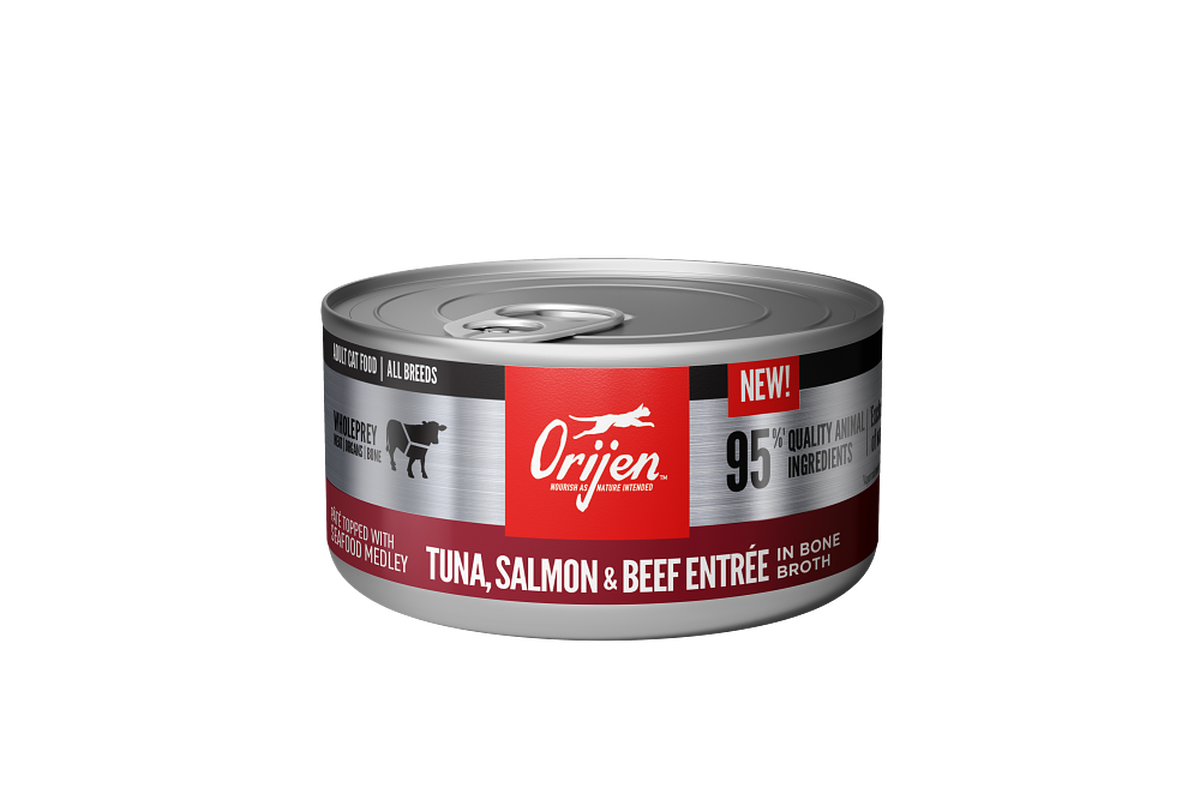ORIJEN Tuna Salmon and Beef Entrée Wet Cat Food pâté 85g can