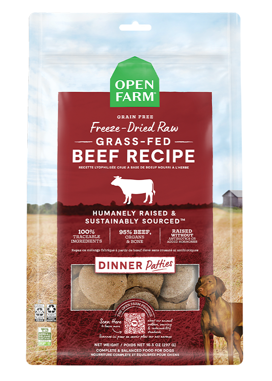 Open Farm Dog Freeze-Dried Raw Grass-Fed Beef Patties 10.5oz bag