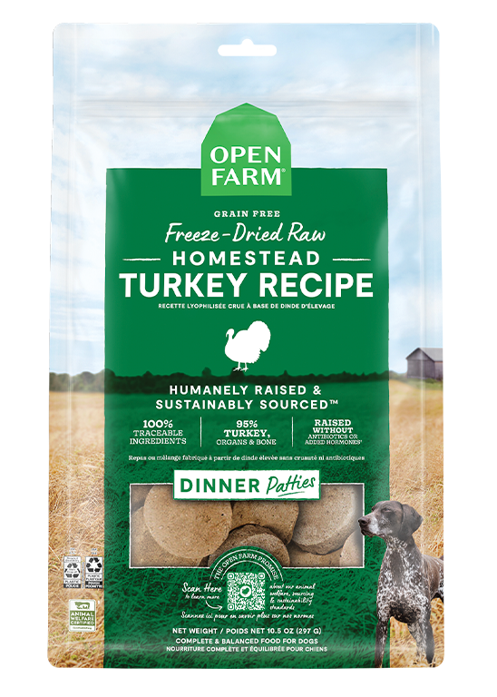 Open Farm Dog Freeze-Dried Raw Homestead Turkey Patties 10.5oz bag