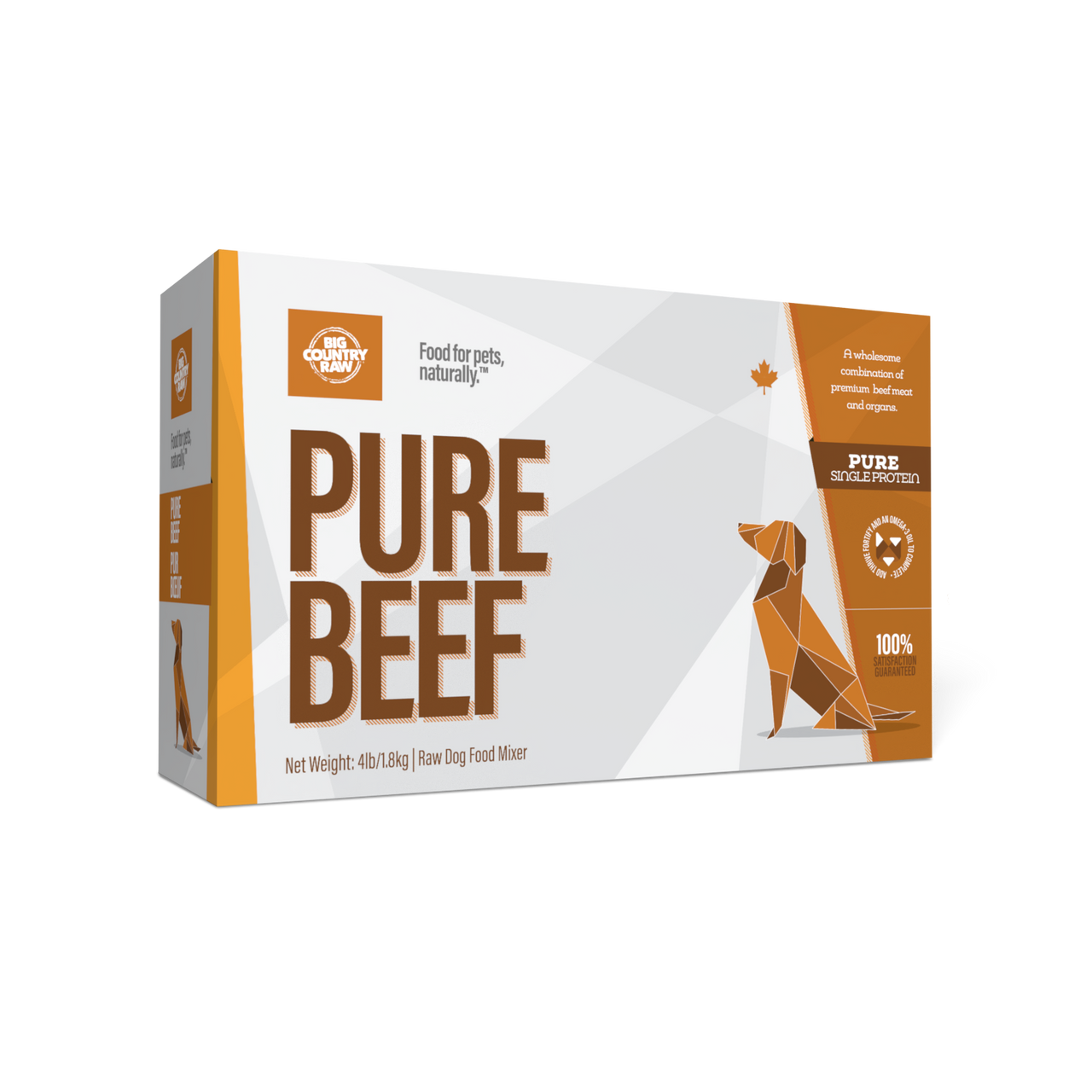 Big Country Raw Pure Beef raw frozen dog food carton 4 lb