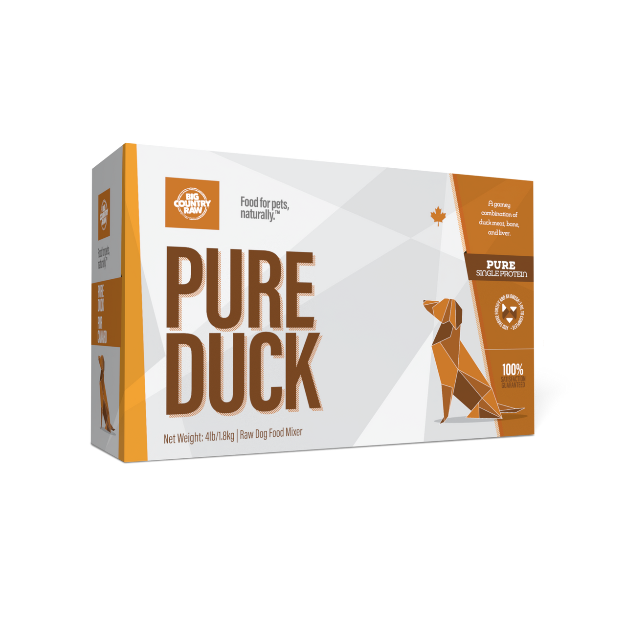 Big Country Raw Pure Duck raw frozen dog food carton 4 lb