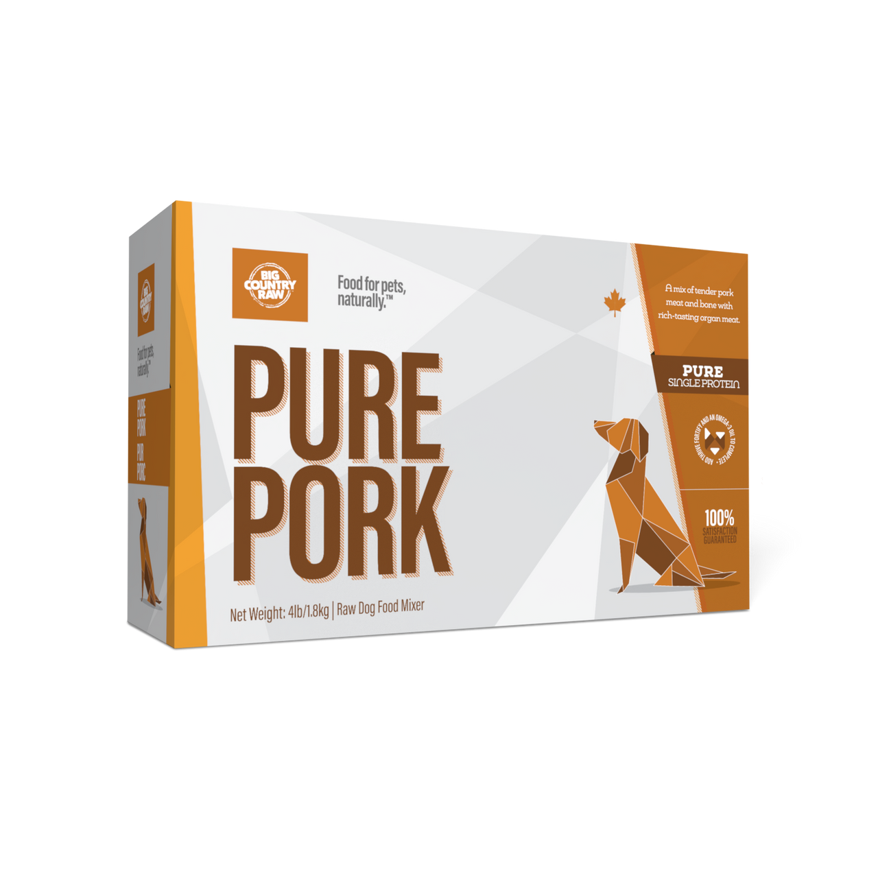 Big Country Raw Pure Pork raw frozen dog food carton 4 lb