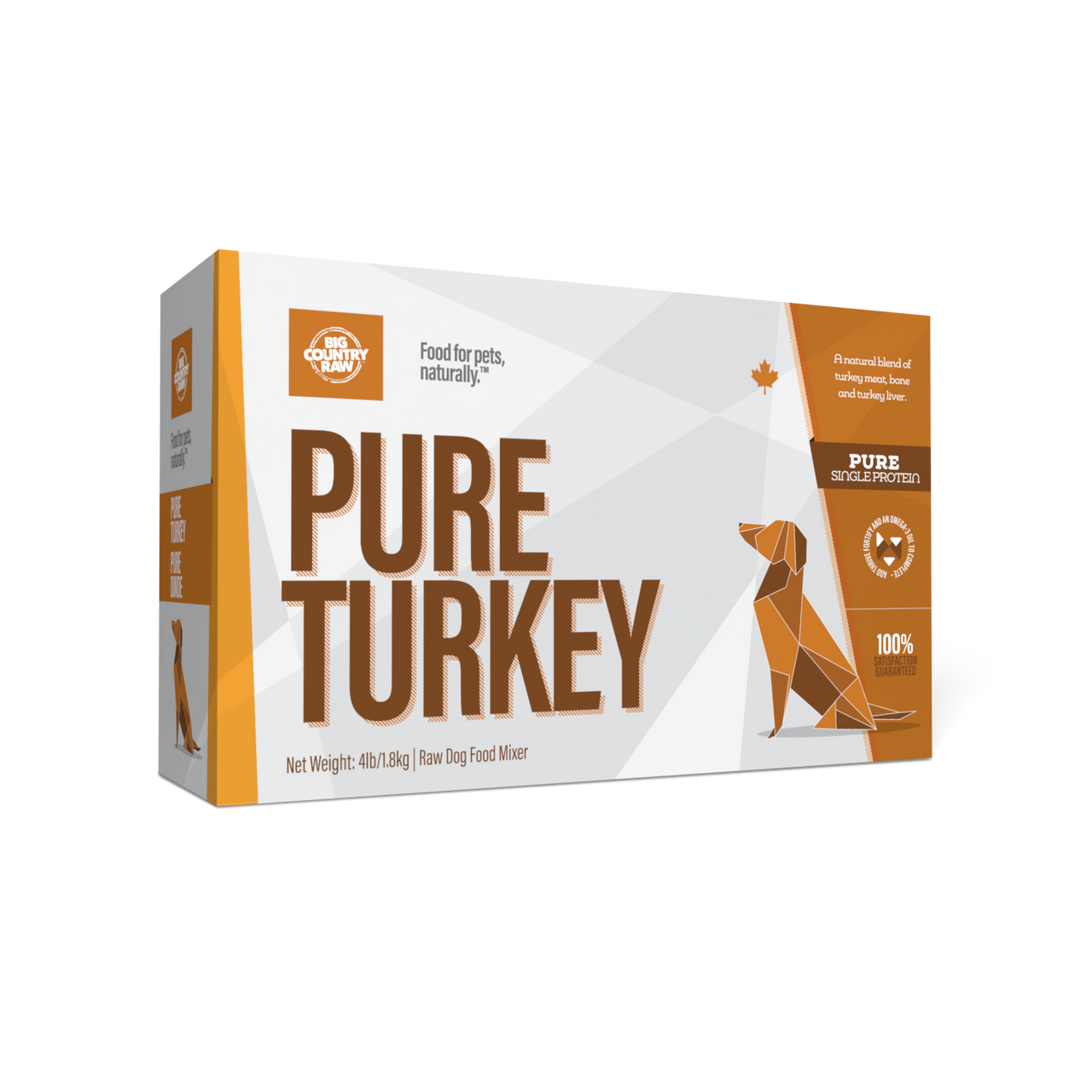 Big Country Raw Pure Turkey raw frozen dog food carton 4 lb