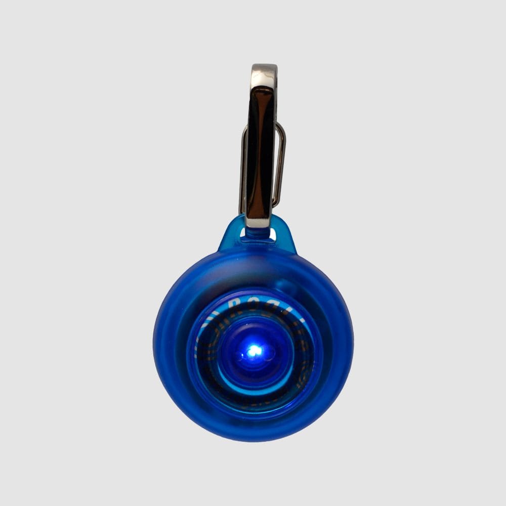 Rogz RogLite blue dog collar safety light clip-on two light modes water resistant