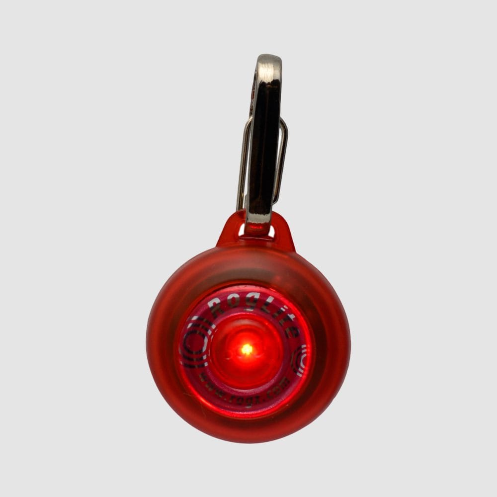 Rogz RogLite red dog collar safety light clip-on two light modes water resistant