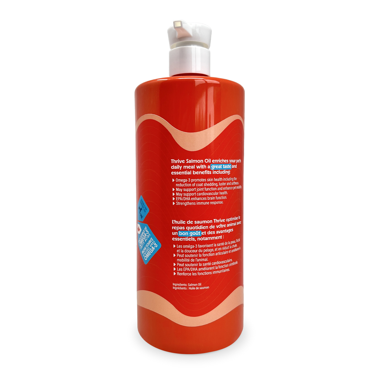 Thrive Salmon Oil 1 L pump bottle omega supplement for dogs and cats