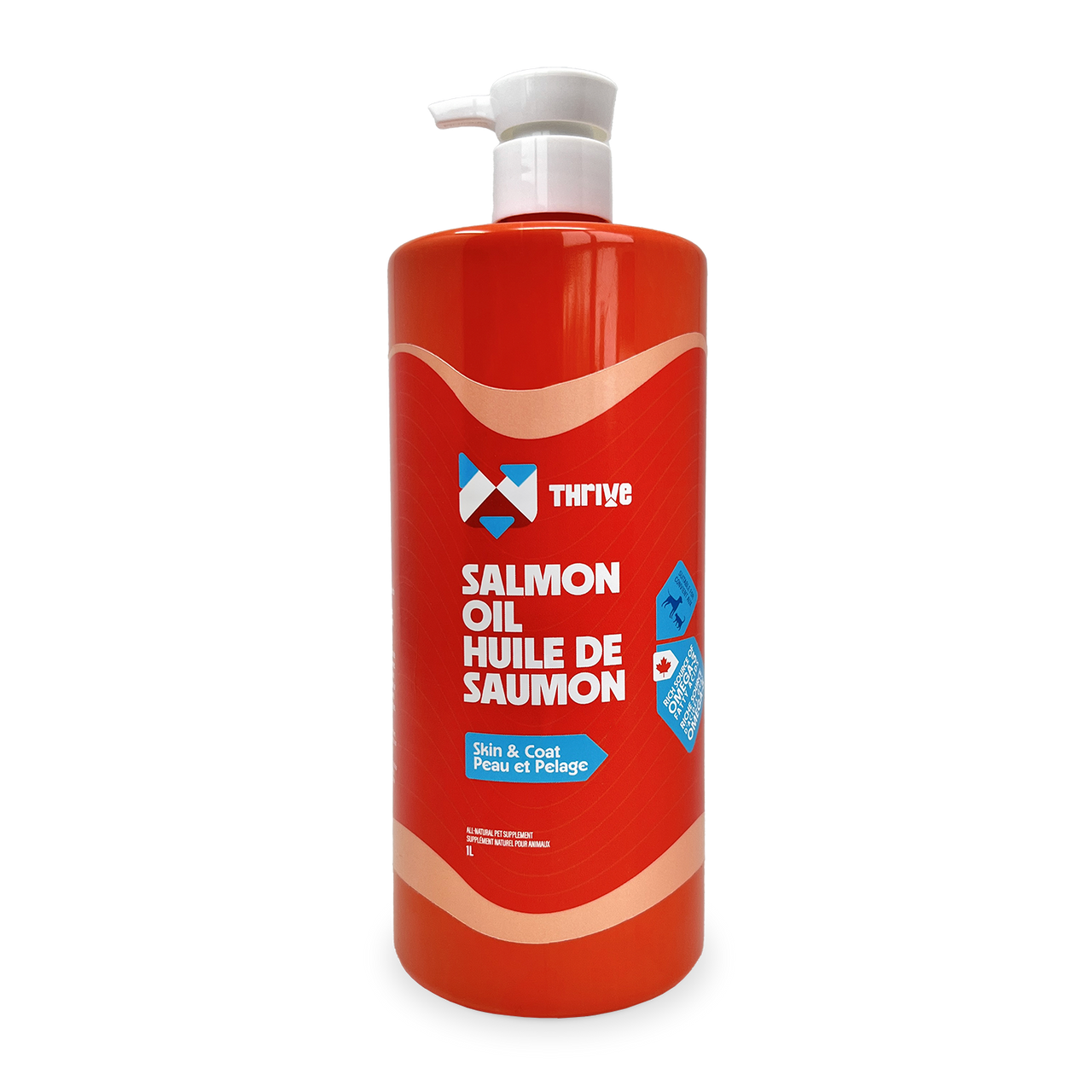 Thrive Salmon Oil 1 L pump bottle omega supplement for dogs and cats