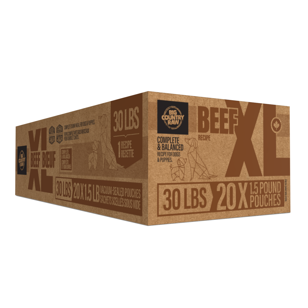 Big Country Raw XL Beef 30 lb raw frozen dog food vacuum sealed pouches