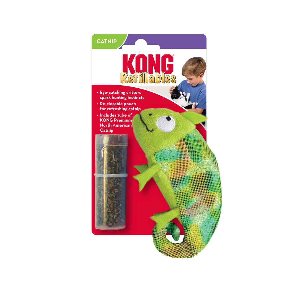 KONG Refillables Chameleon cat toy with re-closable catnip pouch