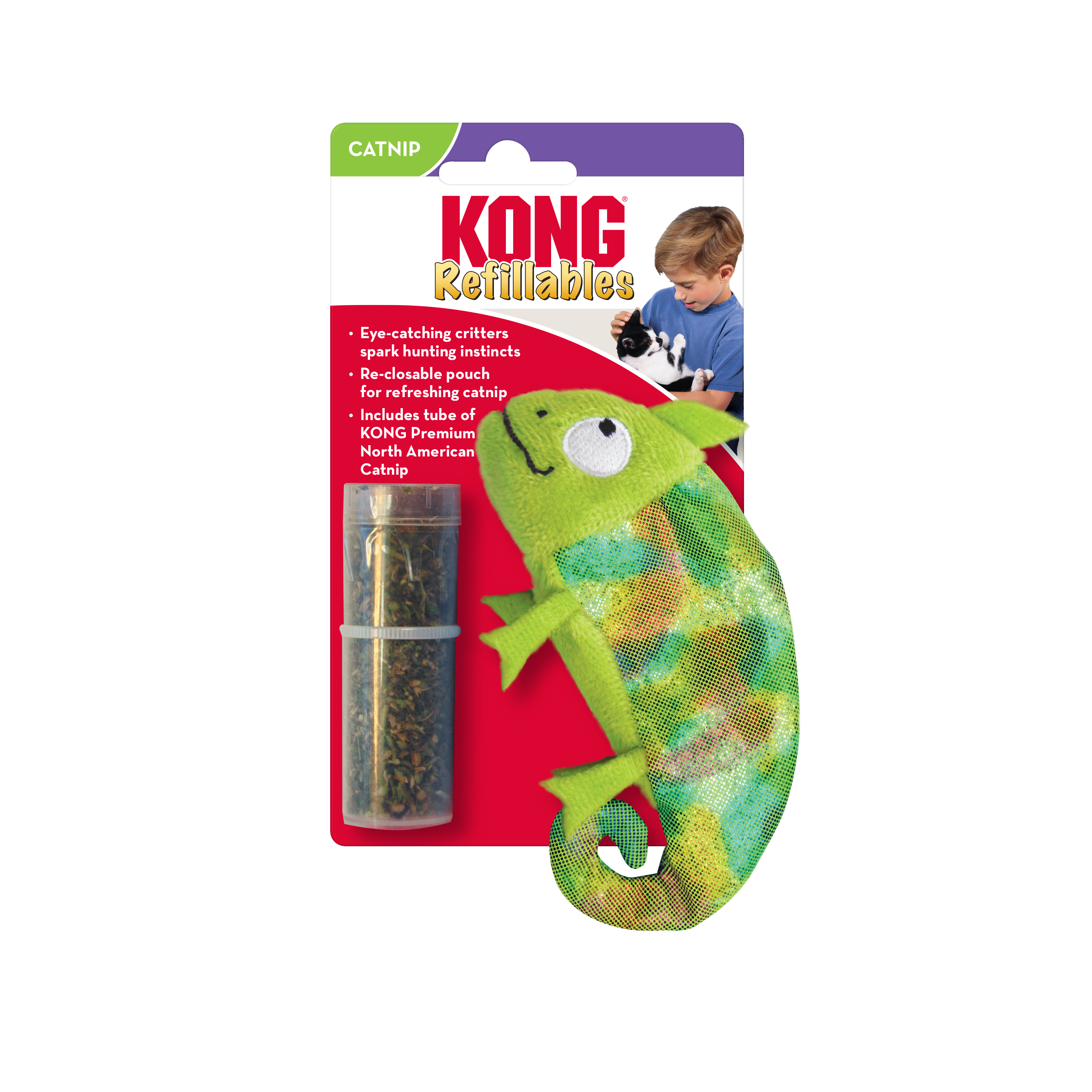 KONG Refillables Chameleon cat toy with re-closable catnip pouch