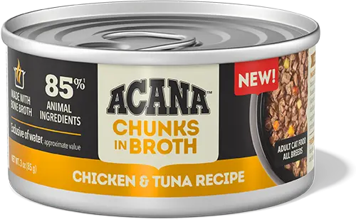 ACANA Chunks in Broth Chicken and Tuna wet cat food, 155g can