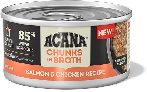 ACANA Chunks in Broth Salmon and Chicken wet cat food, 155g can