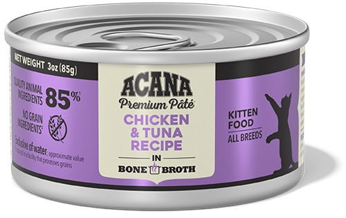 ACANA Premium Pate Chicken and Tuna in Bone Broth wet food for kittens, 155g can