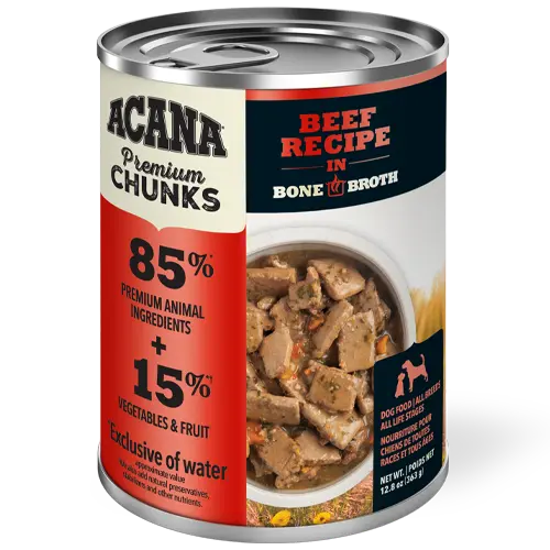ACANA Dog Premium Chunks Beef in Bone Broth wet dog food 363g can