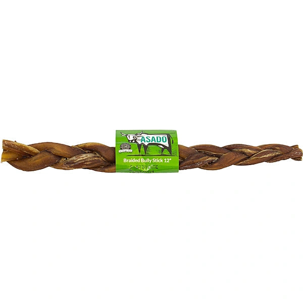 Asado braided bully stick 12-inch air-dried beef pizzle dog chew
