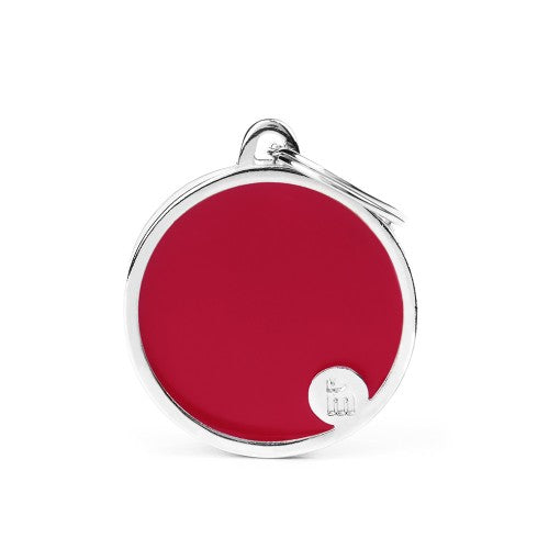 MyFamily Large Red Basic Handmade Round ID Tag, hand-finished red circle